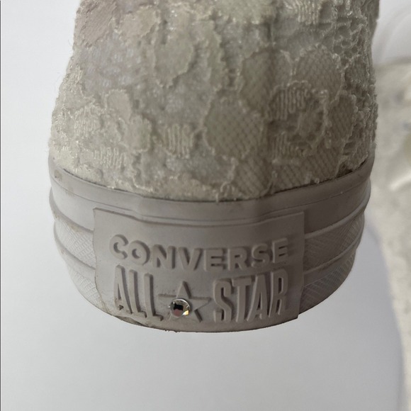 Converse‎ Women's Bridal Wedding Cream Lace Ribbon White Sneakers 8.5 - Picture 4 of 14